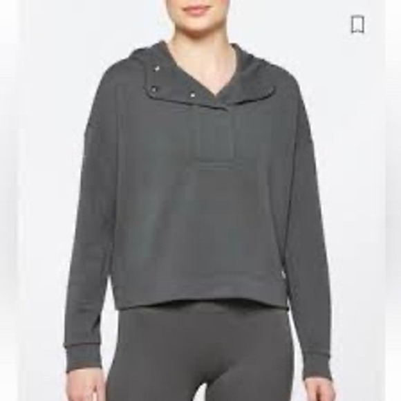 Vuori Tops - Vuori Womens Grey Long Sleeve Snap Neck Hoodie Pullover Athleisure XL